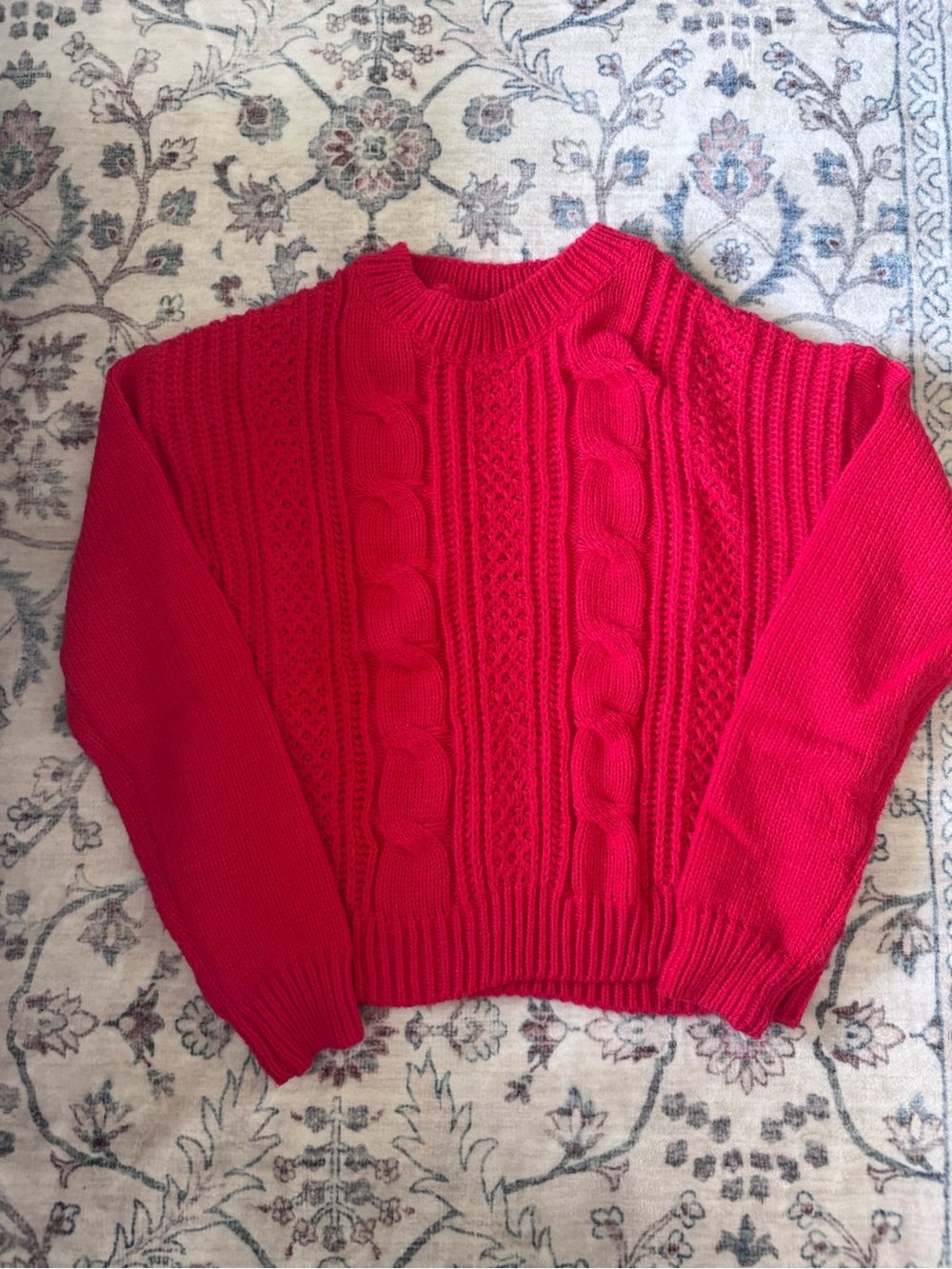 Classic Cable Crewneck Sweater in Bright Red